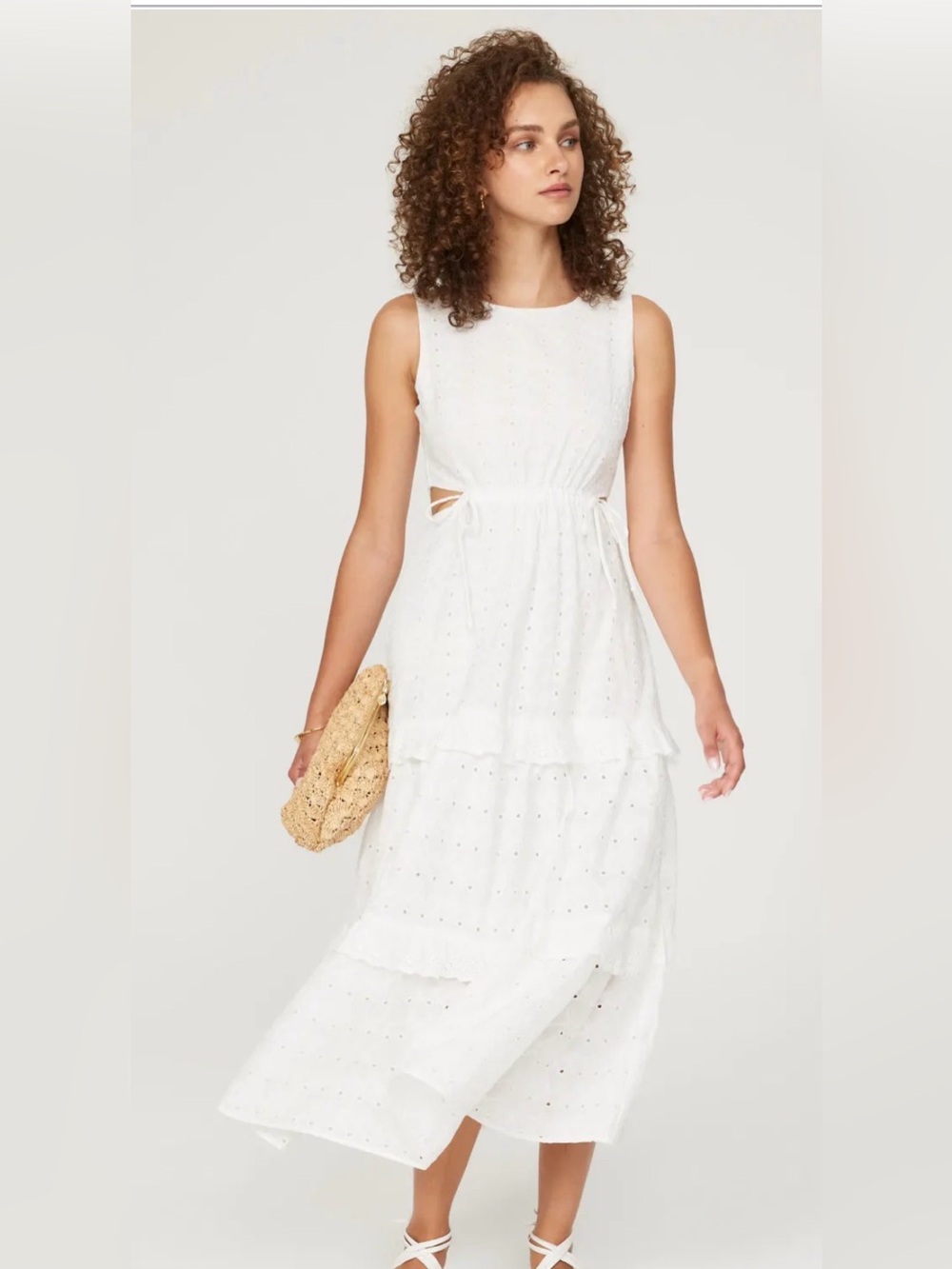 Sleeveless White Eyelet Maxi Dress